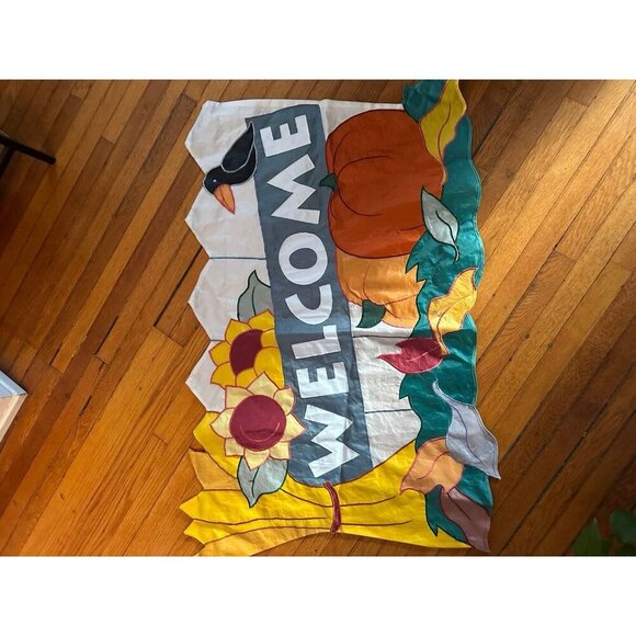 Vintage WELCOME crow fabric banner - Picture 1 of 12